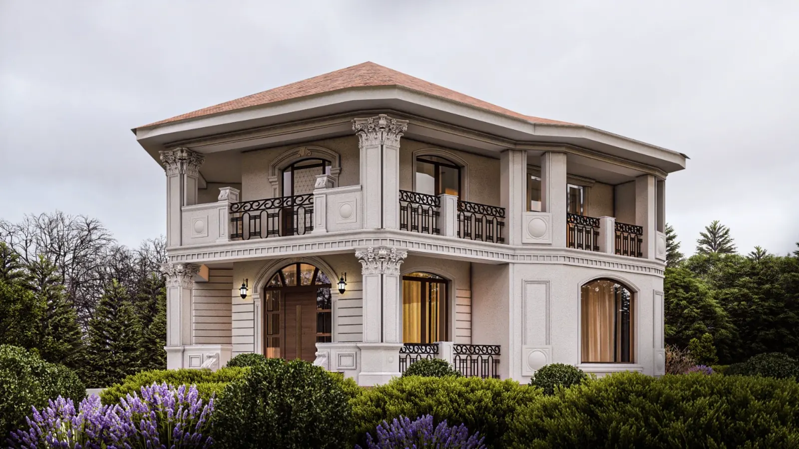 Vilă cu coloane, cornișe și ancadramente decorative